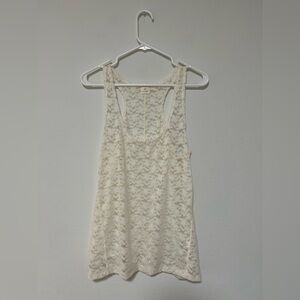 Hinge Cream Sheer Floral Lace Tank Top